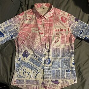 Dior Red & Blue Newspaper Print Button-Down Shirt